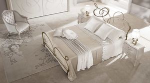 Ghirigori cama, Cama doble en hierro dibujado plana, acabados de corte por láser