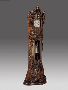 Art. 513/1, Curvado a mano reloj de abuelo en estilo barroco con 2 Angels, nogal