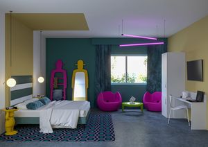 Art. 30624 POP dormitorio de hotel, Mobiliario de habitaci�n de hotel de estilo moderno y colorido.