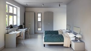 Art. 30917 Study 1 dormitorio de hotel, Mobiliario funcional y confortable para habitaciones de estudiantes.