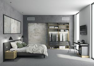Art. 30930 Garda dormitorio de hotel, Mobiliario moderno, lineal y funcional para habitaciones de hotel e instalaciones de alojamiento.