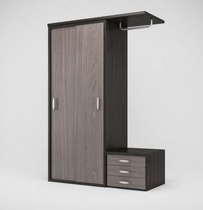 Art. 30321 Armario con puertas batientes, cajonera y barra para colgar abierta., Armario con cajones, para hoteles y alojamiento.