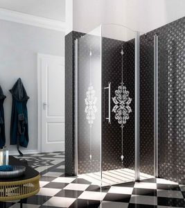 HERITAGE, Cabina de ducha con cristal decorado, el perfil del colector de goteo