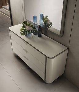 PERLA c�moda, C�moda de 3 cajones, con tapa de cristal satinado.