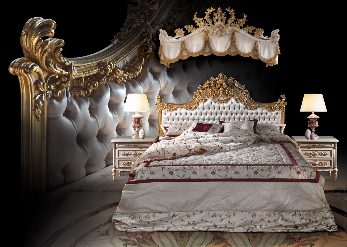 F120 Bed, Cama de lujo de estilo clásico, de madera maciza tallada a mano