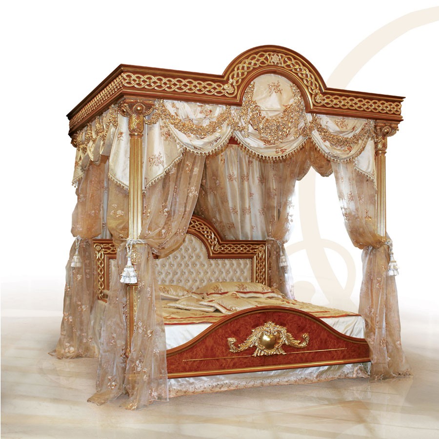 F517 Four-poster bed with Canopy, Cama de lujo con dosel, madera tallada sólida
