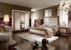 Raffaello cama, Cama de lujo, con cabecero acolchado o de madera, pintado con efecto perla brillante