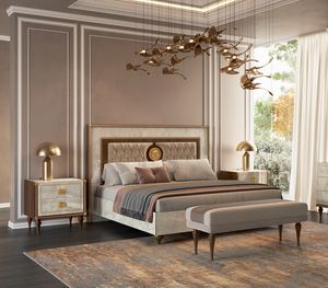 Romantica cama con cabecera tapizada, Cama con cabecero de terciopelo capiton