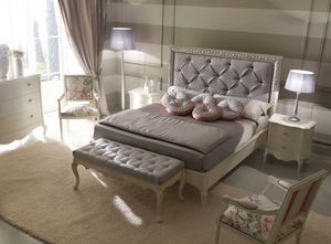 Rudy 6040 cama, Cama clsica de lujo, con cabecera moudo, marco decorado con acabado en plata