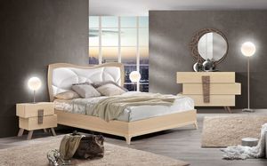Art. LM25, Cama moderna en madera, con cabecero tapizado en ecopiel