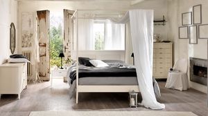 Ciro madera cama, Cama de madera maciza, cabecera con motivo de ciegos