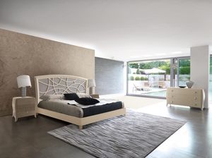 Art. 962 cama, Cenizas cama, cabecera con cuero blanco y decorado en relieve, estilo moderno clsico