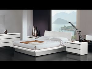 Cama Design 17 - Sally LM1K Neve, Cama doble, marco de madera, estilo moderno