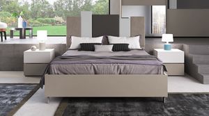 Elva, Cama minimalista de madera con cabecero acolchado