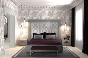 Intrigue cama con 3 paneles verticales, Cama con cabecero con 3 paneles, con motivos geométricos