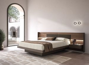 MATISSE, Cama con cabecero grande de madera, con luces LED