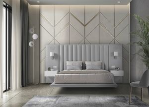 AGNESE cama, Cama tapizada con mesitas de noche integradas.