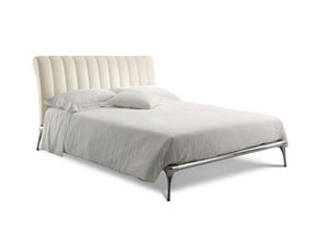 Iseo cama, Cama con estructura de aluminio, cabecero acolchado con patrón vertical