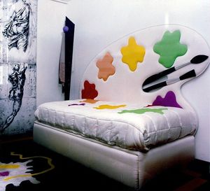 Cama Spirito Libero 2, Cama individual con cabecera tapizada y decorada, ideal para los nios dormitorio