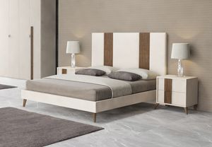 Livia, Cama acolchada con insertos decorativos de madera