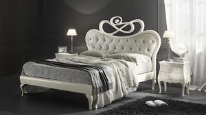 Mozart cama, Cama de madera con incrustaciones, cabecera acolchada copetudo