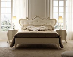 Eros 6080 cama, Cama en tulipier madera, cabecero tapizado en cuero, con un estilo clsico contemporneo