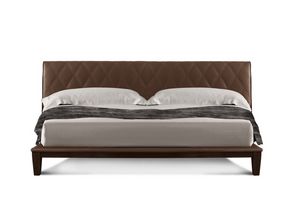 Evolution cama, Cama tapizada con cuero, marco de madera maciza de haya