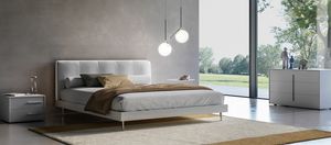 KELLY, Cama con cabecera de cuero sinttico, con luz LED