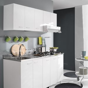 Cocina monoblock comp. 01, Muebles de cocina de ahorro de espacio, acabado blanco