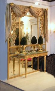 BOISERIE CON CONSOLA ART. BS 0002 + CL 0009, Boiserie panel con la consola, en madera dorada y espejos