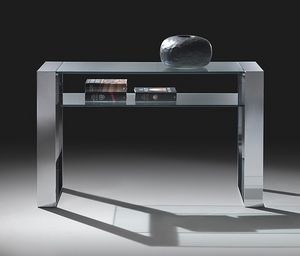 Ring consolle 2, Consola en acero y vidrio, con un estante