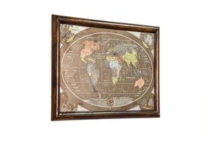 Art. AA463, Mapa del mundo hecha con bronce envejecido y grabado cepillado