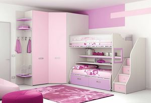 Cama del desvn KS 103, Dormitorio infantil modular con cama de desvn y walk-in closet