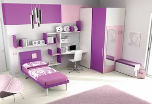 Cameretta KC 112, Moderno dormitorio de nios, con walk-in closet modular
