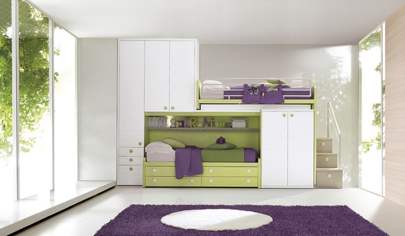 Sala modular para niños, cama litera con armarios empotrados