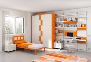 Dormitorio para nios KC 118, Dormitorio de nios con biblioteca en aluminio y ceniza