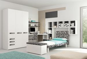 Dormitorio para nios KC 126, Dormitorio de nios con contenedor de banco y armario