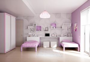 Dormitorio para nios KC 201, Dormitorio de color cildren, personalizable, con estantes