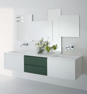 Coc 02, Mueble lavabo moderno, con cajones, en colores blanco y verde