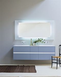 Light 01, Mueble de bao con dos lavabos, de color azul apagado