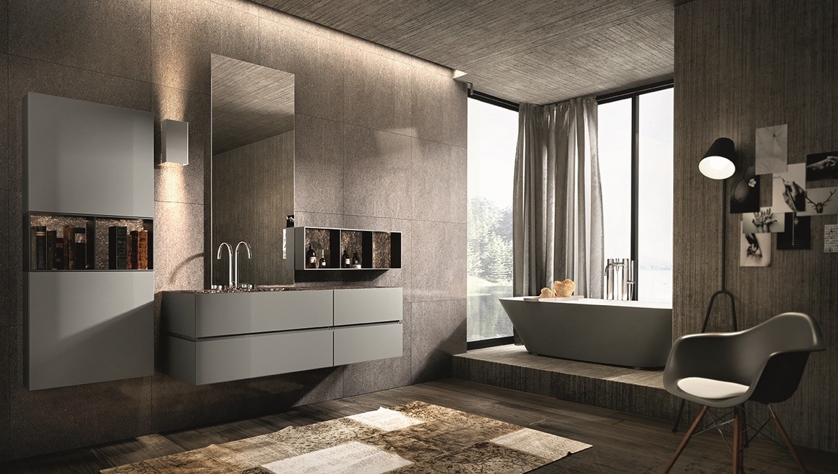 Composición para baño, con muebles de pared