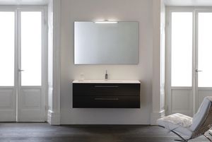 Yumi 03, Mueble de bao con dos cajones, acabado en roble wengu, fregadero Tecnoril