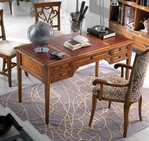 Art. H6112, Escritorio directorio en madera, con tapa de cuero.