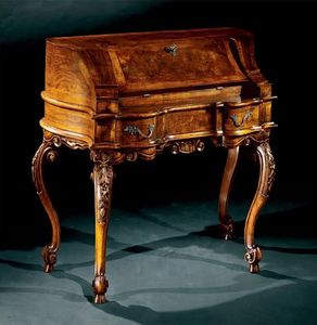 Complements writing desk 705, Escritorio de madera con incrustaciones, estilo clásico de lujo