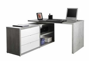 Diseo de escritorio con extensin lateral y cajones efecto concreto blanco DIAGRAMA, Escritorio con extensin lateral.