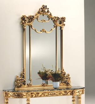 Espejo redondo con marco de madera de pan de oro de lujo