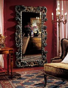Complements mirror 854, Gran espejo rectangular con marco decorado de madera
