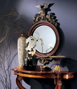 Console mirror 863, Espejo redondo con marco de madera decorada