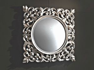 Ibis Silver espejo, Espejo de pared, marco tallado, acabado en plata
