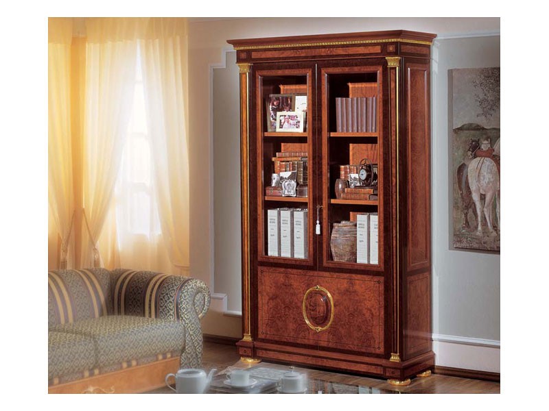 IMPERO / Bookcase with 2 doors, Estantería de madera de fresno burl, estilo clásico de lujo